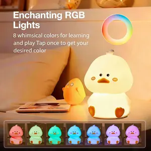 LED Cute Bean Duck Night Light, DoDo Duck Silicone Nursery Night Light Squishy Dimmable Rechargeable Table Bedside Lamp with Touch Sensor for Bedrooms, Living Room Unique Dorm Decor Gift Toy