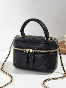 Fashionable Mini Tote Bag with Metal Chain, Diamond Check Pattern Bag for Women, Ideal for Daily Use and Makeup Storage, Chain Strap Bag, Quilted Shoulder Bag, Quilted Crossbody Bag