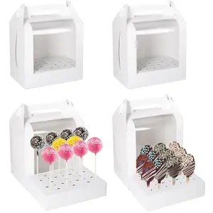 Portable Cake Pop Holder Boxes: 4Pcs Cake Packaging Containers with Clear Window Lollipop Display Boxes Used for Weddings Baby Showers Birthday Parties