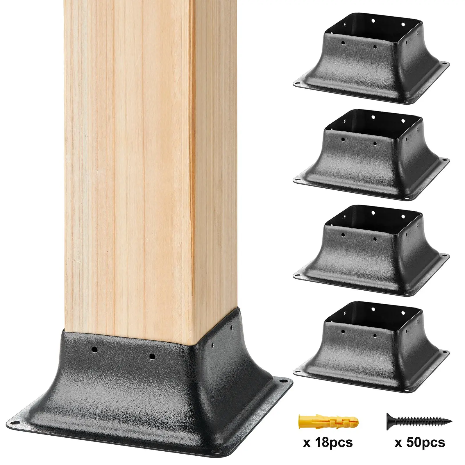 【SummerFinds】VEVOR 4x4 Post Base 4Pcs,  , Internal 3.6"x3.6" Heavy Duty Powder-Coated Steel Post Bracket Fit for Standard Wood Post Anchor, Decking Post Base for Deck Porch Handrail Railing Support