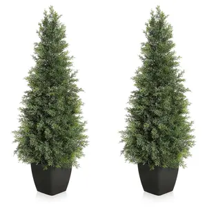 Artificial Cedar Topiary Tree for Outdoor,60 inch Tall Faux Cedar Trees,Potted Fake Cypress Plant, Artificial Plants Indoor Outdoor for Front Porch Decor, Set of 2 Decorative Flower