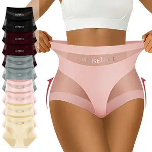 10 Pcs High Waisted Underwear for Women, MORELECT Logo Detail Mesh Panel Bikini Panties, Breathable Lightweight Comfort Briefs, Hot Summer Everyday Undies,mothersdaygift.
