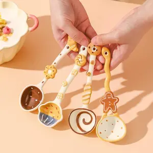 6pcs/4pc/s2pcs Cute Ceramic Spoon Set, Unique Underglaze Painted Design, Small and Exquisite Tableware, Multi-purpose Mini Spoons for Soup, Dessert, Snack & Condiment, Aesthetic Kitchen Decor & Daily Dinnerware Accessories