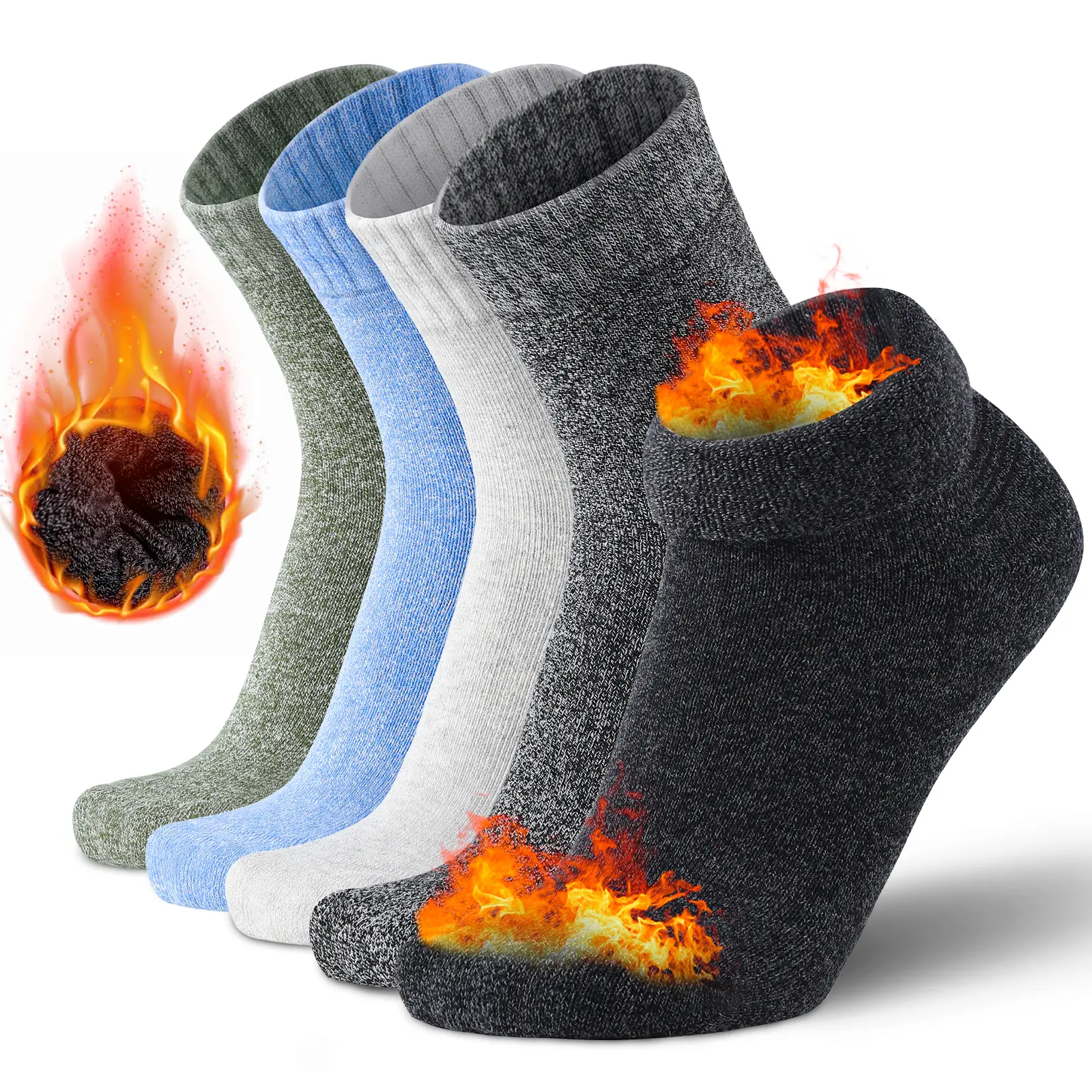 Mqamex 5 Pairs Men's Winter Thick Cotton Long Tube Socks, Soft Comfy Lambswool-Lined Socks for Teens, Soft Comfy Socks