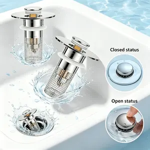 Anti-Clog Pop-Up Drain Stopper for Bathroom Sink – Removable Stainless Steel Filter Basket Built-in Hair Catcher