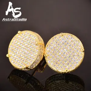 AstraStudio -  14MM Big Round Stud Earring Screw Back Iced Out Cubic Zirconia Men Women Earrings Goldenenen Color Hip Hop Jewelry Fashion Gift Valentine's Day Gift for Men & Women & Boy & Girl Mothers' Day Gift #Springtok