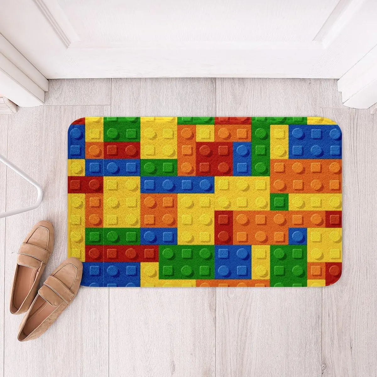 Building Blocks Bath Rugs Bathroom Non Slip Absorbent Bathroom Rugs Colorful Geometric Bath Mats Area Rug Carpet Kitchen Bedroom Living Room