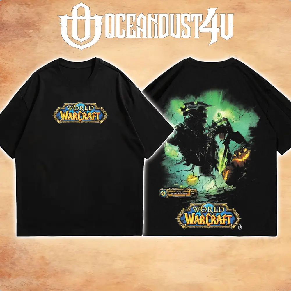 OceanMOB4U World of Warcraft Green Shadow Warrior Black T-Shirt, Front and Back Fantasy Character Graphic Gaming Tee, MMORPG Video Game Shirt, Unisex Gamer Gift