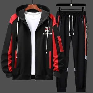 Men’s fashion new multifunctional outdoor leisure autumn and winter set, paired with a red and black jacket and pants men’s sportswear 2-piece set, styled for fashion
