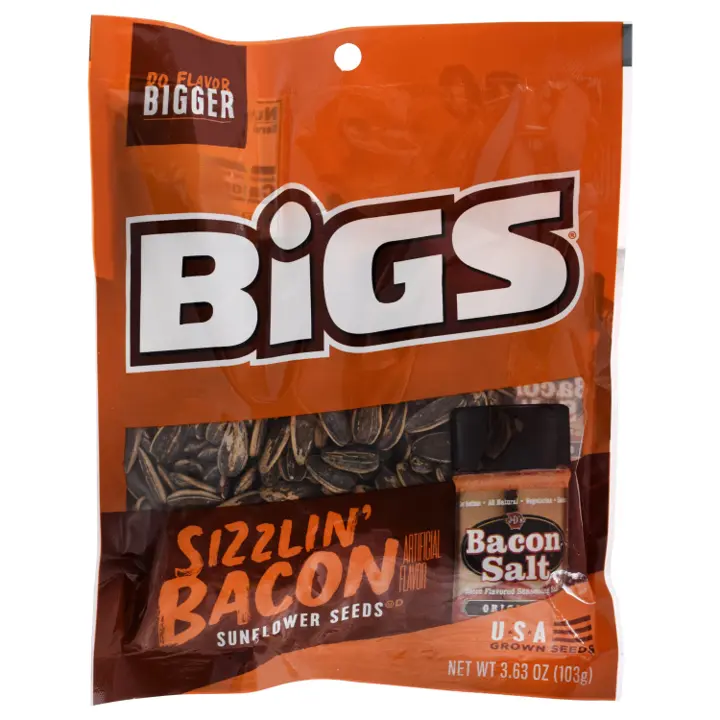 BIGS Sunflower Seeds - Crunchy Sizzlin' Bacon Flavor Snack - 3.63oz Pack