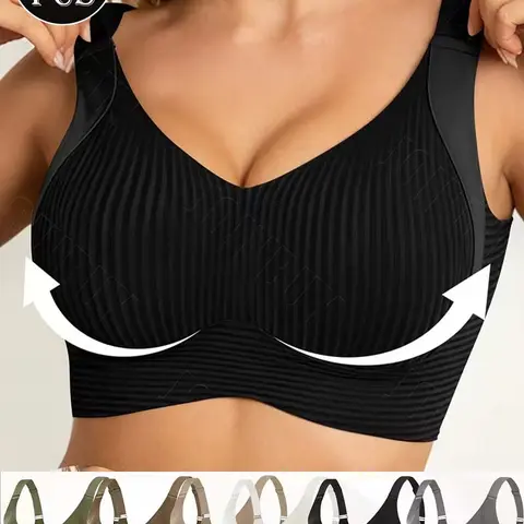 Women's 6-Pack Seamless V-Neck Racerback Polyamide Push Up Bras - Wireless, Adjustable, Removable Light Support Pads, Modest Back Smoothing, 3/4 Coverage, Lightweight, Smooth Under Tees for Yoga & Daily Wear (Japanese Bras for Women Undergarment Pack)