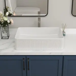 Logmey 19"  x 14"  Bathroom Vessel Sink White Ceramic Bathroom Sink Rectangular Above Counter Bathroom Vanity Sink, Memorial day