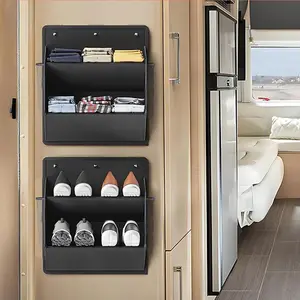 RV Shoe Storage with Sticky Adhesive Tape, 2 Counts Over the Door Shoe Rack, Wall Hanging Shoe Organizer with Large Deep Pockets for Camper, Hangable Partitioned Organizer