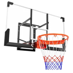 Adjustable Wall Mounted Basketball Hoop, 48 Inch Shatterproof Backboard, 8 to 10 Ft Height, 18 Inch Steel Rim for Indoor Outdoor Garage Gym