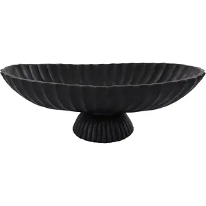 14.5" Large Decorative Long Bowl - Black Fluted Scalloped Decorative Bowls for  Decor - Ruffle Decor,Stylish Key Bowl for Entry Table,Decorative Fruit Bowls for Kitchen Counter