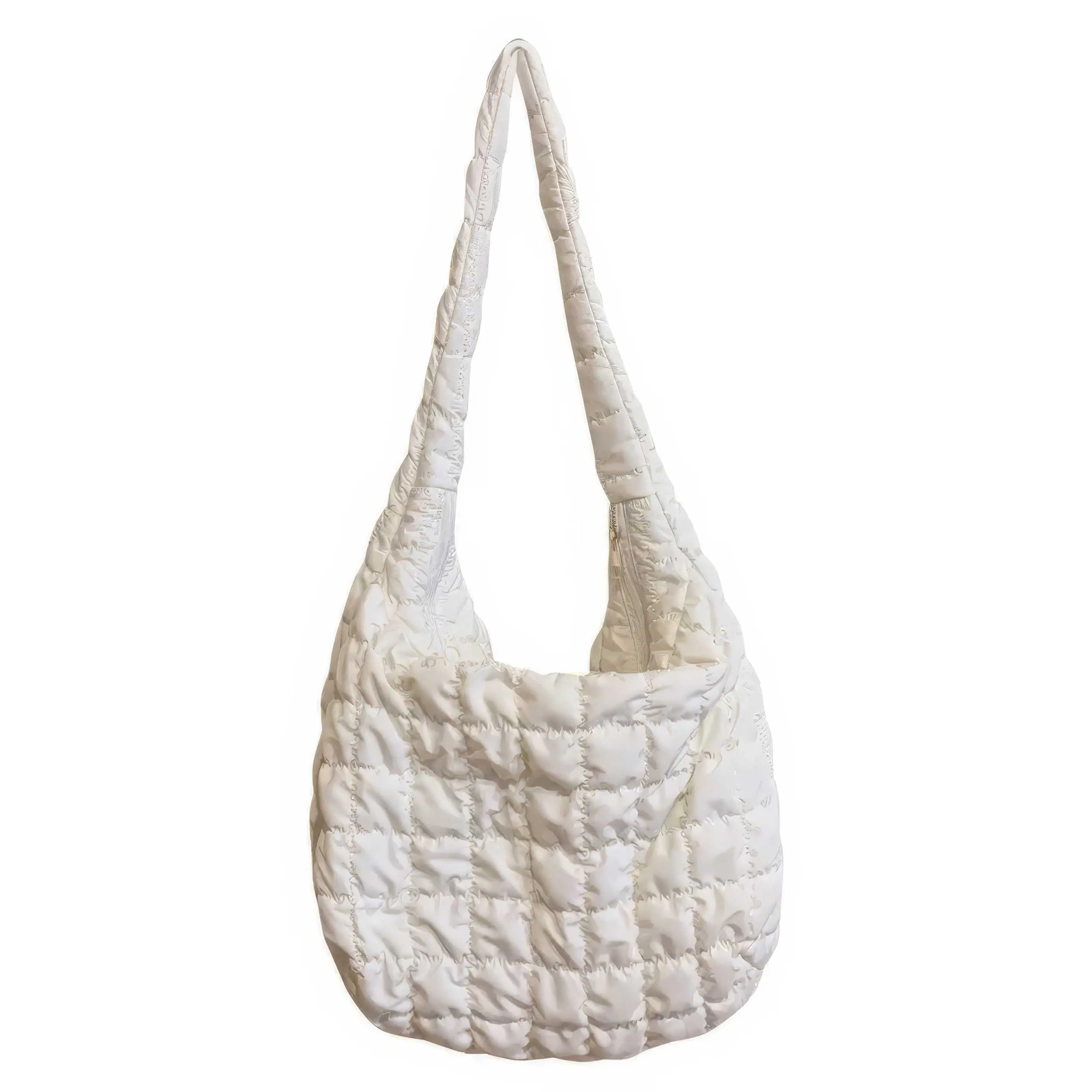 Quilted Cossbody Puffer Tote Bag - White, Quilted Design, Compact & Versatile, Ideal for Everyday Use