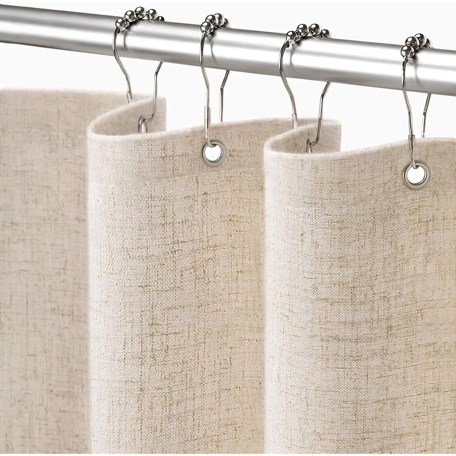 72" W x 72" L Light Beige 15% Linen-Cotton Blend Bohemian Shower Curtain Set with Hooks, Cloth Liner, Privacy Filter, Iron-Friendly, Machine Washable, Natural Light Filtering for Boho Farmhouse Bathroom Decorations, Easy Hanging