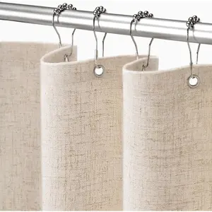 Linen Shower Curtain Beige, Fabric Boho Farmhouse Shower Curtains for Bathroom Cream Cotton Natural Cloth Liner Set 72" W x 72" L 2026 new