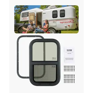 VEVOR Vertical RV Window, 14 Wx 22 H Tinted Sliding RV Window with Net Screen Trim Ring, Fit 15/16 - 1 3/4 Thickness Wall, RV Window Replacement for Teardrop Cargo Trailer Camper, DOT Approved