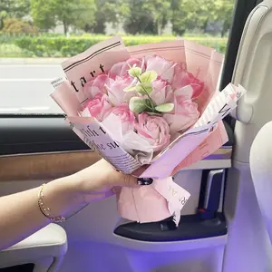 1 bouquet of 10 pieces of eternal fragrance rose soap | Vintage style newspaper wrapped ribbon | Graduation gift love friendship home table decoration | Limited time sale | Free gift bag