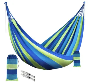 GIVERARE Camping Hammock, Portable Hammocks with 2 Tree Straps, Lightweight 100% Cotton Fabric Hammocks for Patio, Yard, Hiking, Backpacking, Hunting, Outdoor, Beach, Camping Blue+Green