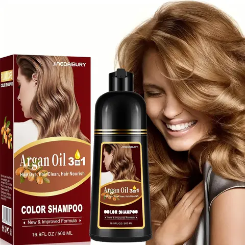 3-in-1 Argan Oil Hair Dye Shampoo, Blonde Brown Semi-Permanent Color for Grey Hair, Salon-Quality Instant Results in Minutes, Easy-to-Use 500ML Haircare for Women, Cover Grey Hair Semi-Permanent Color