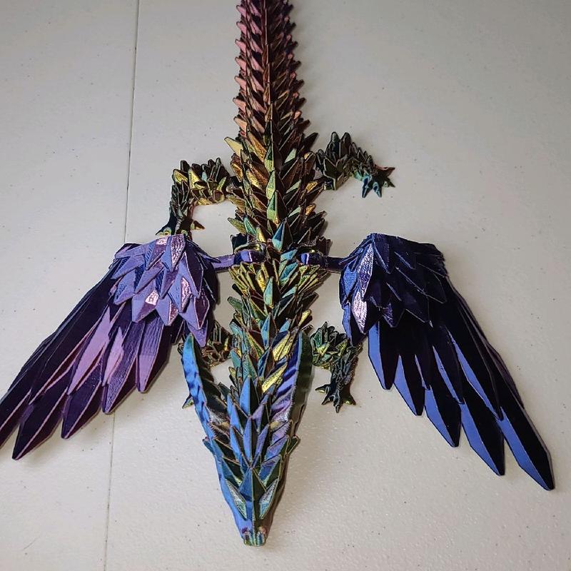 Beautiful shiny four color rainbow gradient shardstorm winged dragon figurine with opening mouth