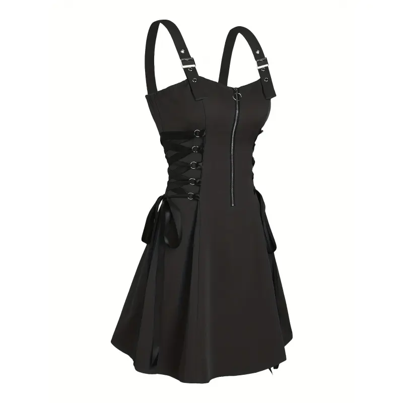 2026Women's Solid Color Zipper Strap Dress, Suitable for Daily Wear Casual Clothes