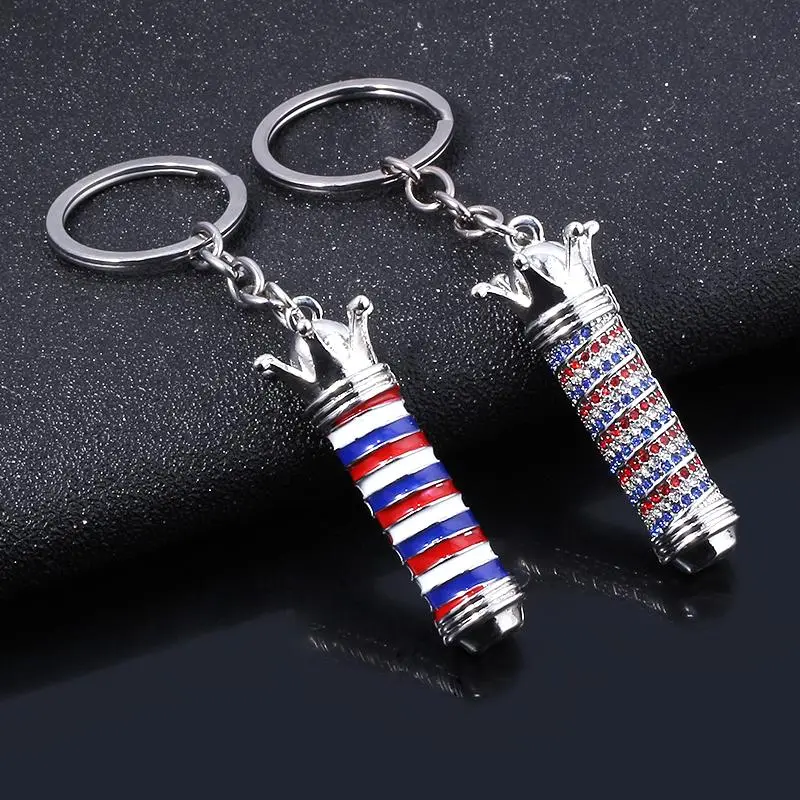 Barber Shop Keychain with 3D Striped Pole Light Pendant, Hairdresser Tool Charms, Customizable Unisex Metal-Coated Novelty Jewelry Gift for Men, Fashion Accessory with Gift Packing, Single Keyring