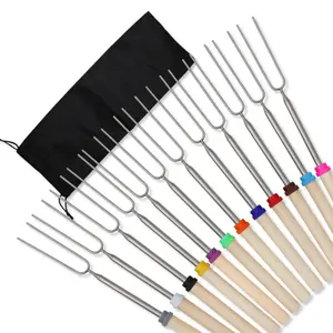 Marshmallow Roasting Sticks, Telescoping Smores BBQ Forks, 32 Inch Long Stainless Steel Metal Barbecue Skewers for Camping & Bonfires, Barbecue Utensils