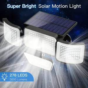 Solar Motion Sensor Light, 278 LED Outdoor Wall Lamp with 3000 Lumens Brightness, 300° Wide Angle, 3 Modes (Day/Night/Off), Solar Charged, Ideal for Garden, Yard, Walkway, Garage - , Outdoor  Outdoor Light outdoor  solar  lights  home  security