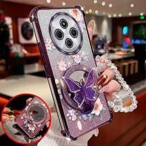 1 piece Clean flowers with Butterfly stand and beads lanyard Pattern Stylish Suitable For Redmi 14C 4G Case With Comfortable feel Finish Featuring Durable For Casual Phone Cases