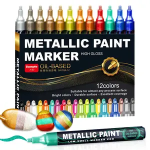 12 Colors Quick-Drying Permanent Paint Markers Set, Waterproof Oil-Based Pens for All Surfaces, Ideal for DIY Crafts and Professional Art, Glitter Metallic Marker