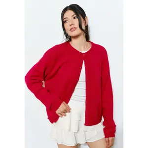 Harper Round-Neck Relaxed Cardigan - Red