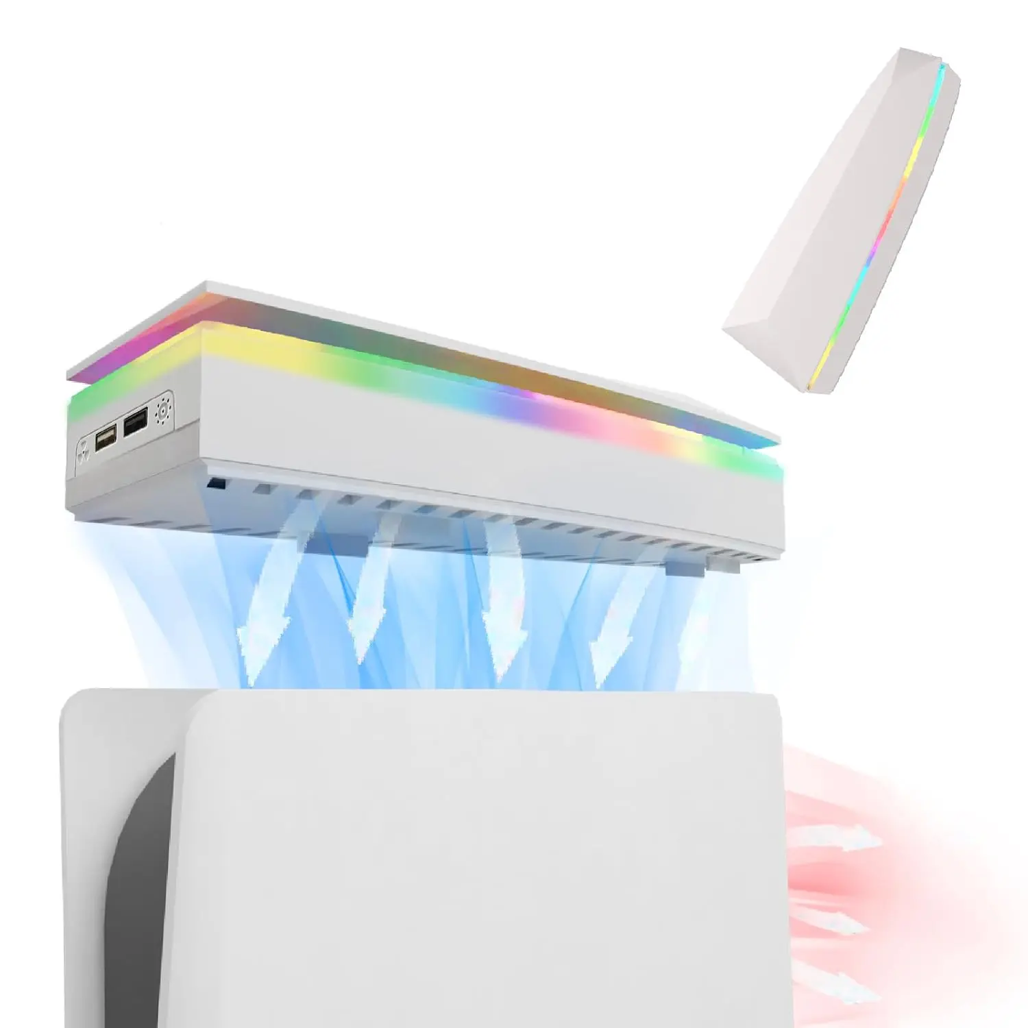 PS5 Cooling Fan with Dust-Proof Design & Stand, Waterproof, 3-Speed (4000/4200/4500RPM), 7-Mode RGB Light, Low Noise Cooler for Playstation 5 Digital & Disc Editions, Independent Touch Switch, Multi-Port USB Adapter Cooling Pad (White), Ps5 Cooling Stand
