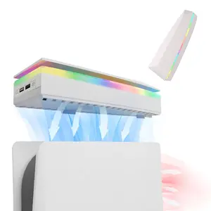 Dustproof PS5 Cooling Fan, PS5 Fan with 7 Modes RGB Light, Low Noise Cooler for Playstation 5 Digital & Disc Edition, 3 Speed 4000/4200/4500RPM, Independent Touch Switch, 2 USB Port (White)