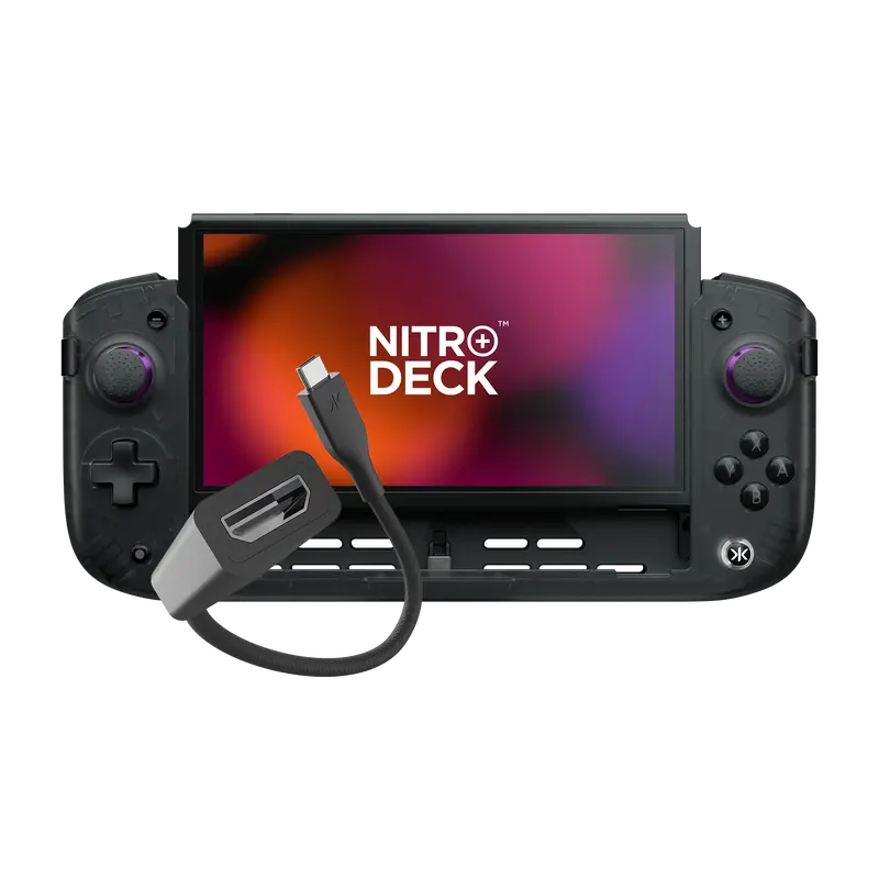 Nitro Deck+ for Switch & OLED Switch Clear Black Edition with HDMI Adapter - Enhanced Comfort - Docked Mode - No Stick Drift - Programmable Buttons - Companion App