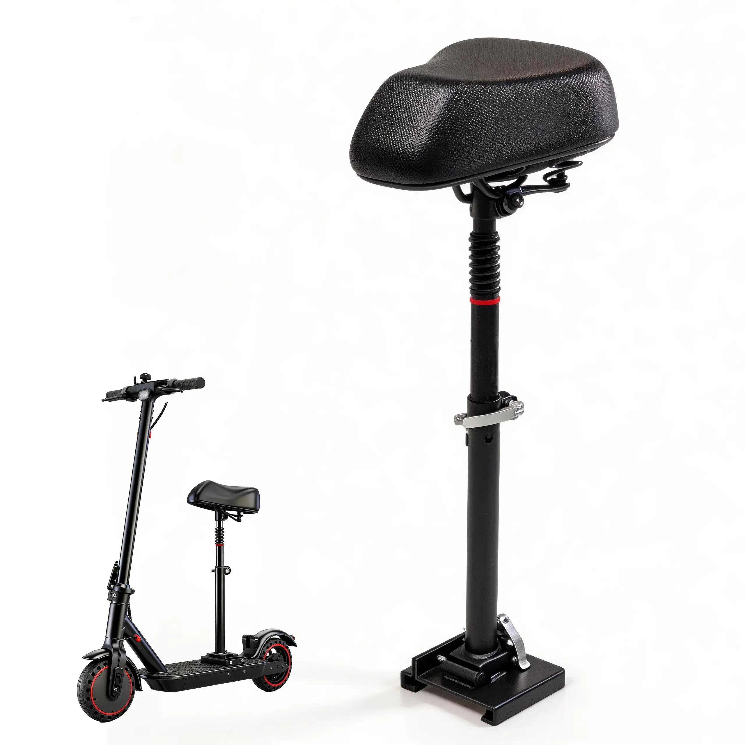 Height Adjustable Unisex Electric Scooter Seat - Durable Stable Construction, Waterproof Widened Upgraded Cushion, Shock-Absorb Support Post, Deck Fit for 8.5-in & 5.3-6-in Decks (Sports & Outdoor Skateboarding Accessory)