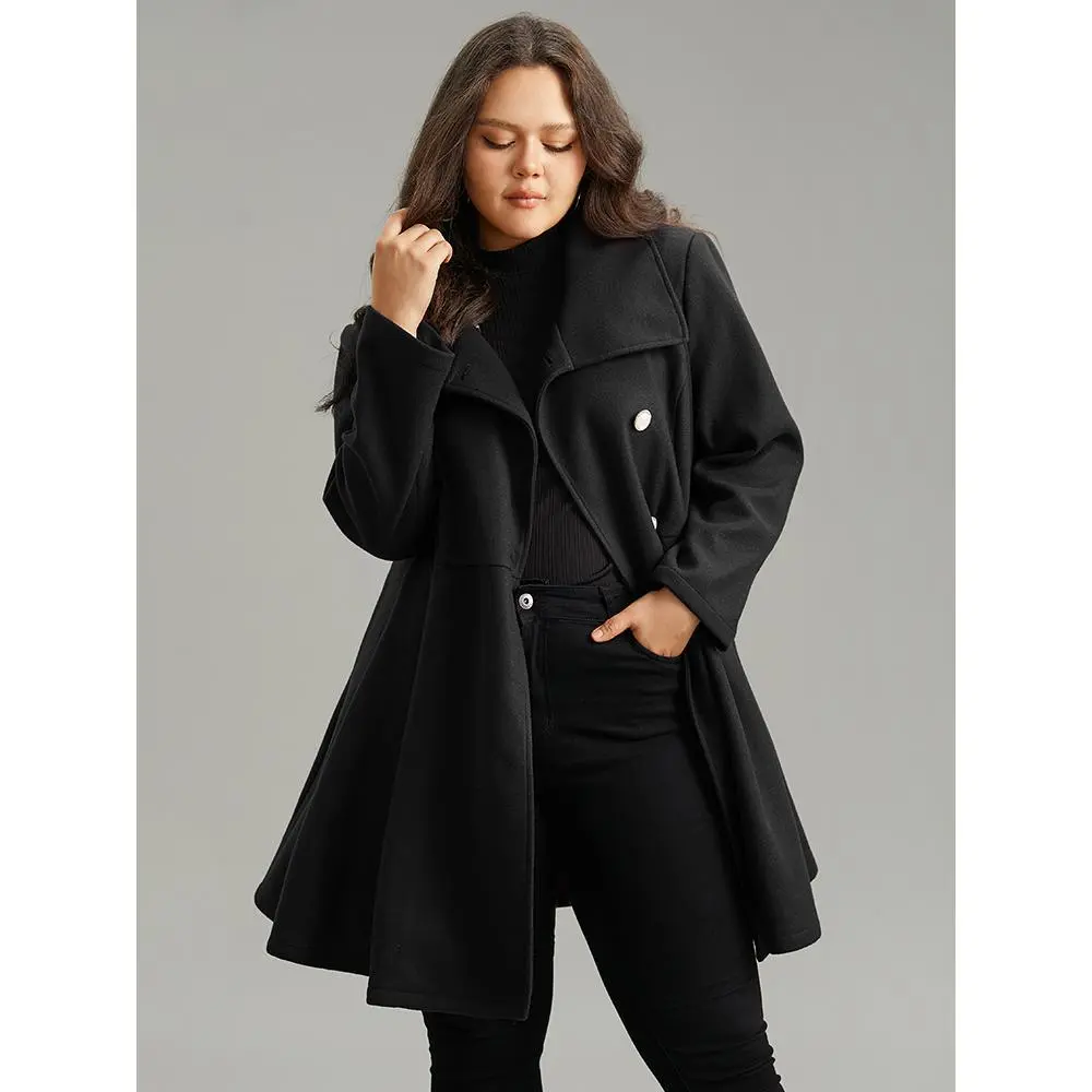 BloomChic Women's Plus Size Long Sleeve Regular Fit No Stretch Solid Asymmetrical Lapel Blazer-Style Jacket - Lightweight Breathable Polyester-Rayon Coat, Button Front, Pockets, Hand Wash Only, Low-Temp Iron, Ideal for Back to School,SohoChic