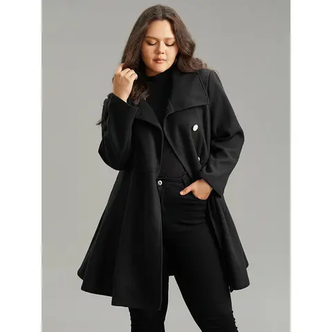 BloomChic Women's Plus Size Long Sleeve Regular Fit No Stretch Solid Asymmetrical Lapel Blazer-Style Jacket - Lightweight Breathable Polyester-Rayon Coat, Button Front, Pockets, Hand Wash Only, Low-Temp Iron, Ideal for Back to School,SohoChic