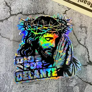 Jesus Pattern Car Sticker, Waterproof Holographic Carbon Effect Vinyl Decal, Personalized Car Window Decal for Motorcycle Front Fairing, Decal for Cars
