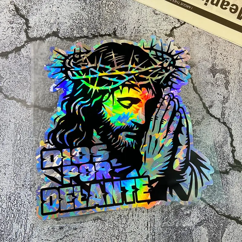 Jesus Pattern Car Sticker, Waterproof Holographic Carbon Effect Vinyl Decal, Personalized Car Window Decal for Motorcycle Front Fairing, Decal for Cars, Vehicle Decoration, Automotive Decals