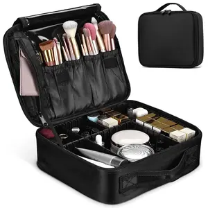 Travel Makeup Bag, Portable Cosmetic Train Case Organizer Adjustable Divider Large Capacity Waterproof Makeup Case Brush Toiletry Storage Bag