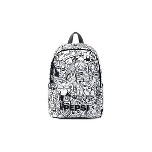 Pepsi Doodle Series Classic Graffiti Print Large Capacity Waterproof Fabric Backpack for Men and Women