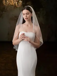 Elegant Bride Single Layer Sparkling Crystal Beaded Wedding Veil, High-Quality Bridal Veil For Wedding Photography & Ceremonies, All Season Fall Clothes For Women Accessories, Bridal Accessory