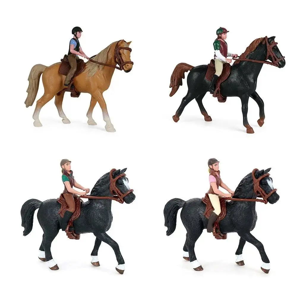 Lifelike Artificial Rider Horse Figurine - Single Set, Multicolor, 12.5*11cm Plastic Farm Equestrian Figure, Manual Measurement DIY Scene Model for Home & Garden Decor