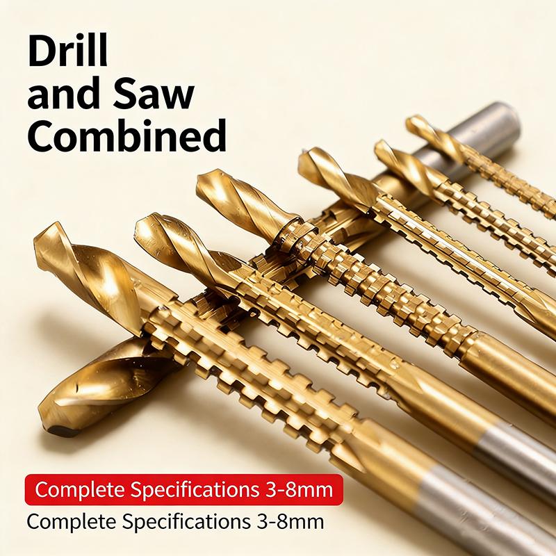 2-in-1 HSS Titanium Coated Drill & Saw Bit Set, Drill and Saw Combo Twist Drill Bit Set for Electric Drills,Complete Sizes 3-8mm for Wood, Metal, Plastic, Metal Wood Hole