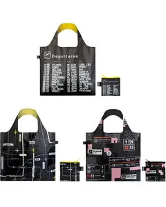LOQI Airport Reusable Shopping Bags (Set of 3), Arrivals, Departures, Icons