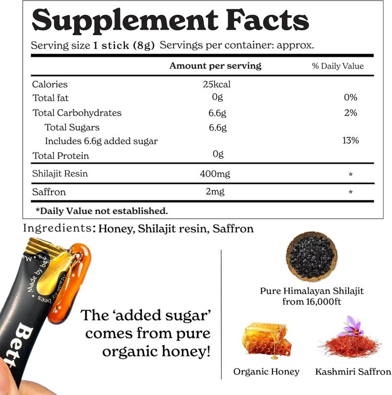 Pure Himalayan Shilajit Sticks with Organic Honey, Saffron | Easy to Consume Shilajit| 30 Sticks for Energy Boost & Immune Support, 85+ Trace Minerals, 75%+ Fulvic Acid