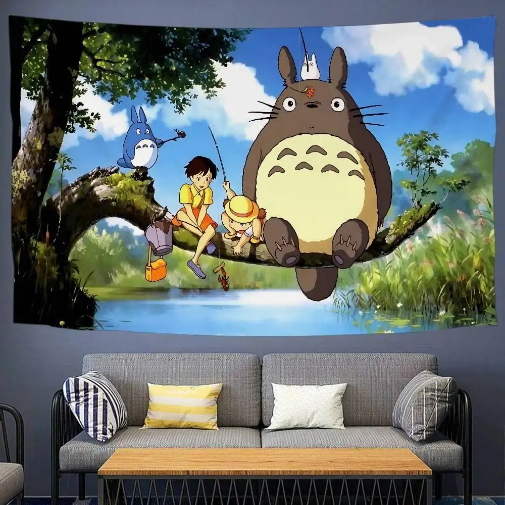 Studio Ghibli My Neighbor Totoro Polyester Fiber Wall Tapestry - Vibrant Forest Spirit Aesthetic Print Backdrop, Lightweight Cloth Art, Home Decor, Photo Prop Gift for Family Love Enthusiasts (Table Accent, Buddhism-Inspired Bag Accessory)